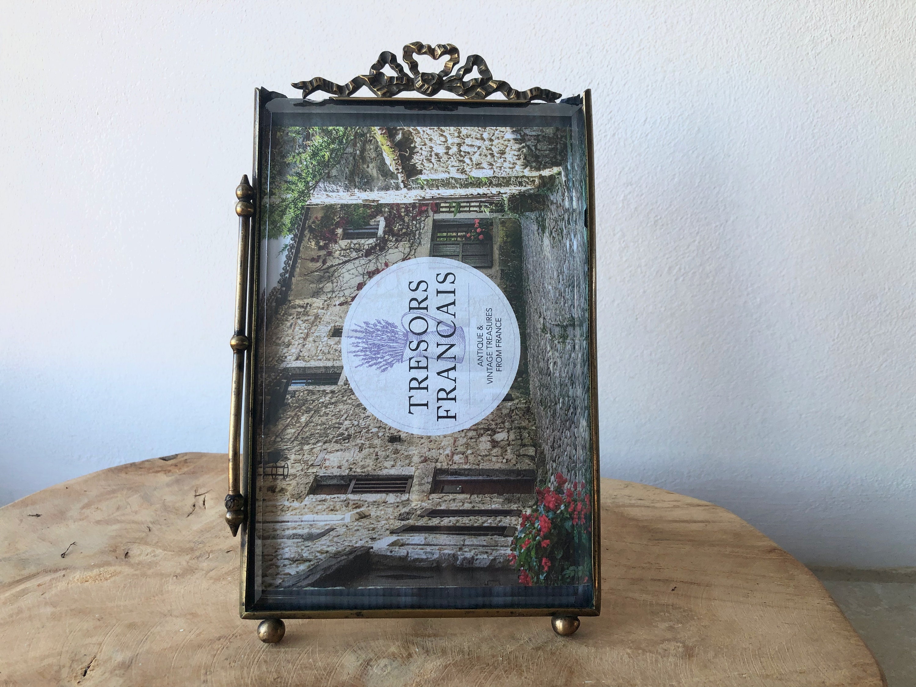 Cadre en Verre Biseauté Antique, Accents Laiton, Cadre Photo, Français