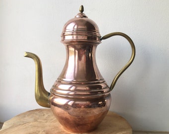 Vintage Copper Coffee Pot: Medium Copperware Teapot with Brass Handle
