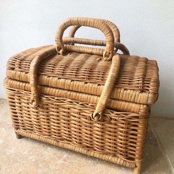 panier en osier vintage, panier de pique-, boîte à panier, panier à coudre, panier à serviettes à main