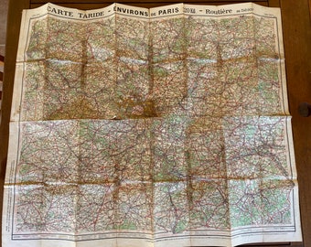 Plan de Paris français vintage, grande carte vintage, plan des rues de Paris