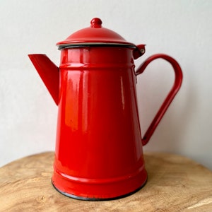 French Vintage Medium Red Enamel Coffee Pot, Enamelware