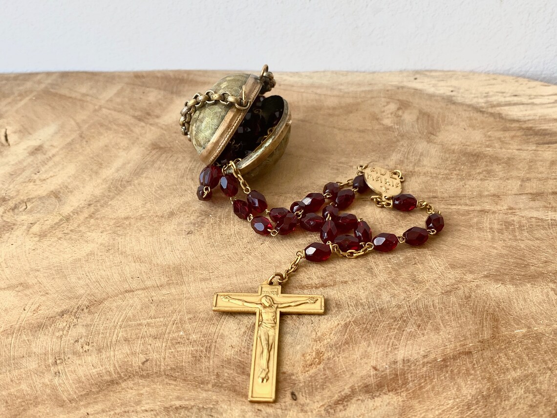 Vintage French Red Glass Bead Rosary Catholic Rosary French Etsy