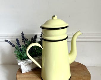 Vintage French Cream Enamel Cafetiere, Coffee Maker, Enamelware