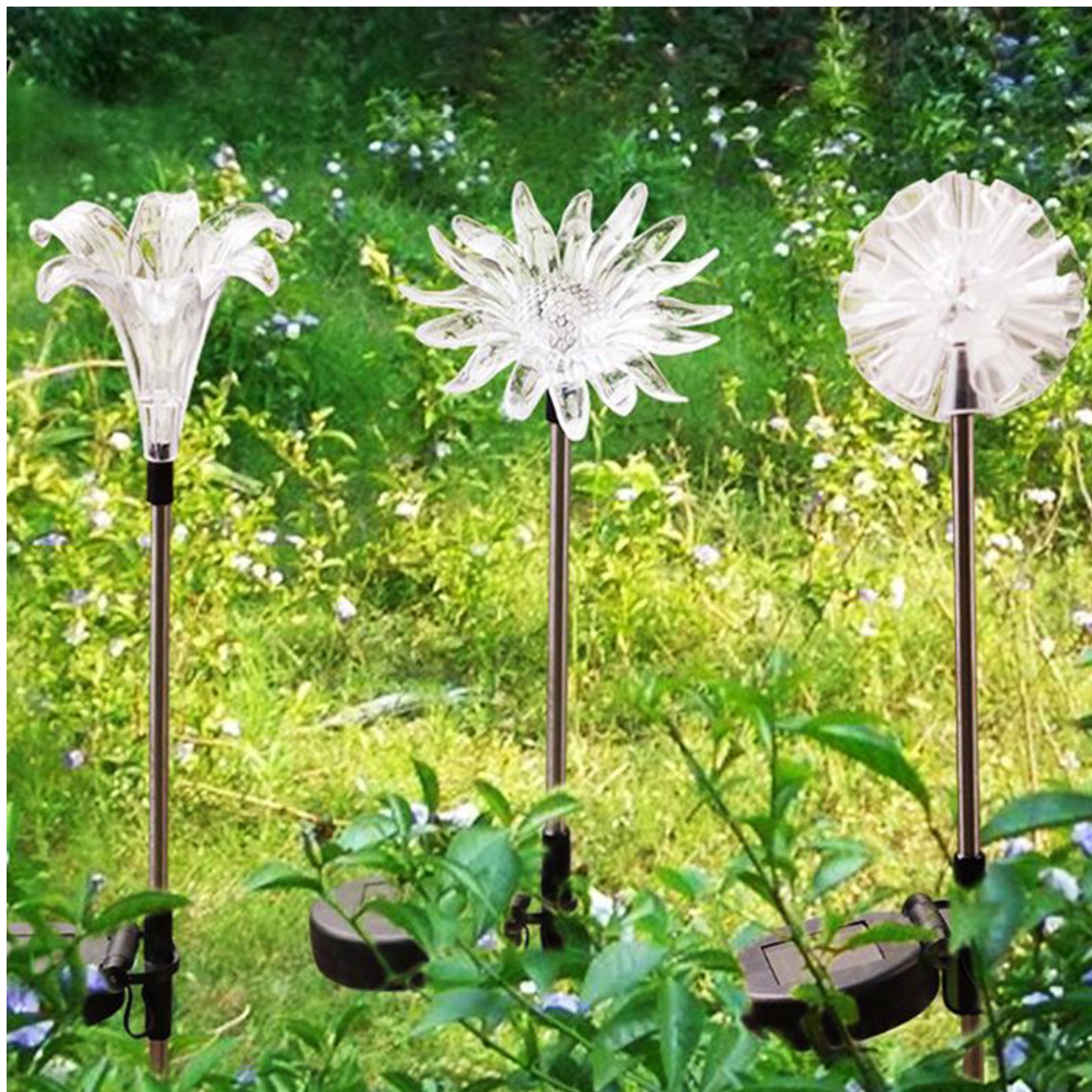 Solar Stake Flower Garden Lights Outdoor 3 Pack Christmas Etsy