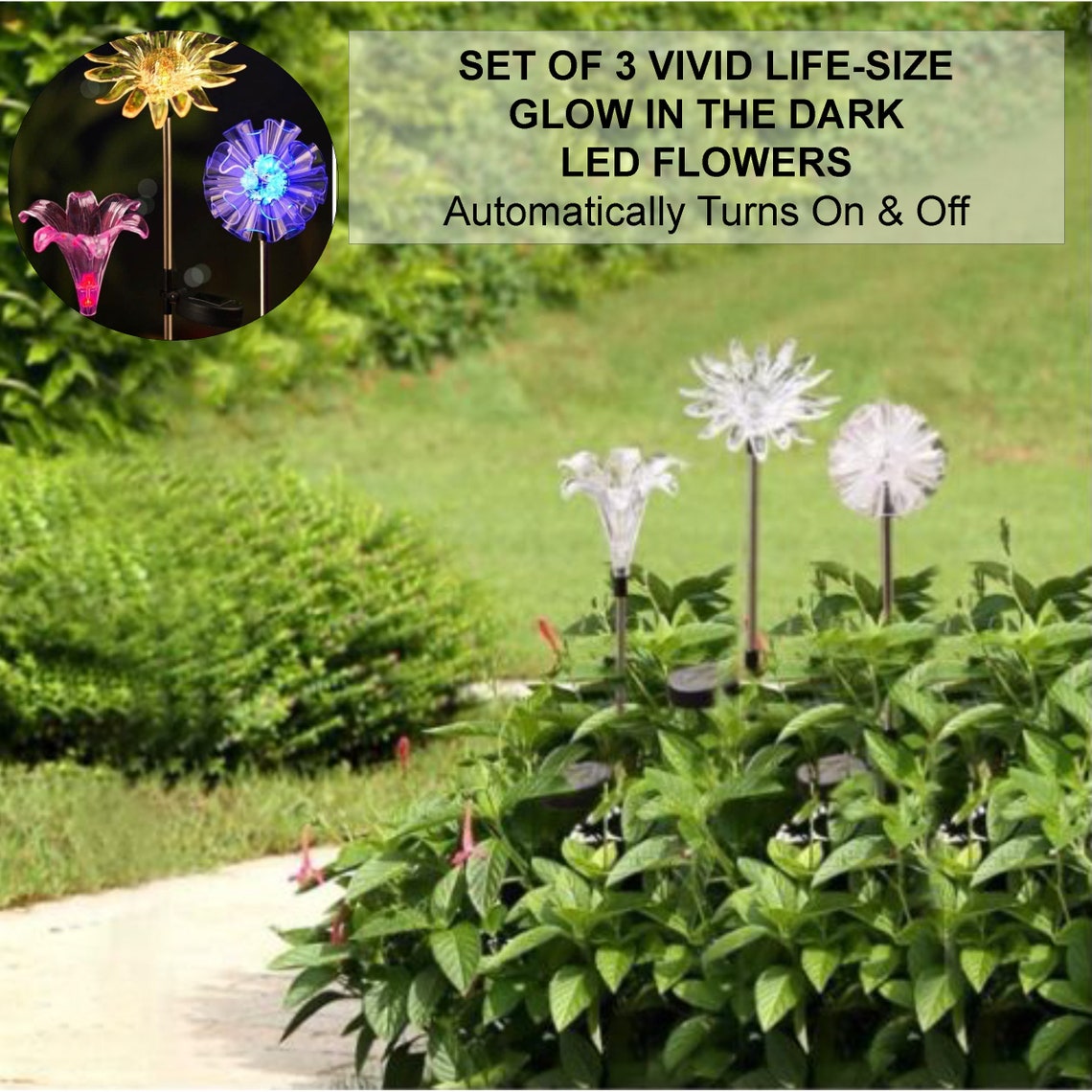 Solar Stake Flower Garden Lights Outdoor 3 Pack Christmas Etsy