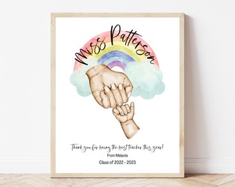 Female Teacher Fist Bump Print Gift for Teacher Personalised Teacher Gift Present for Teacher leaving Gift End Of Term Thank You Gift