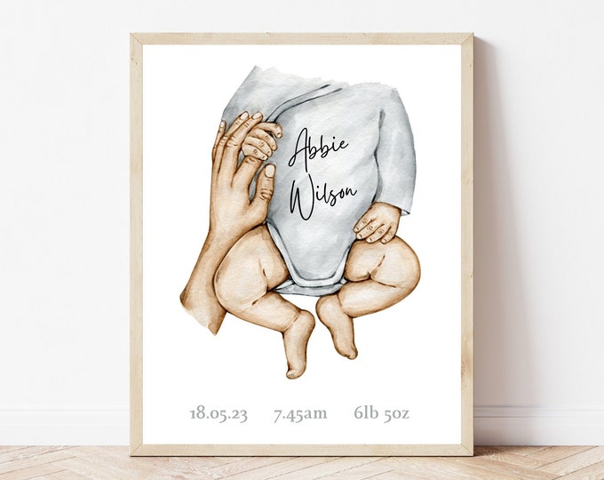 New Baby Announcement Nursery Decor Personalised Print Birth Details Gift New Baby Keepsake Gift New Baby Newborn Gift Neutral Nursery Print