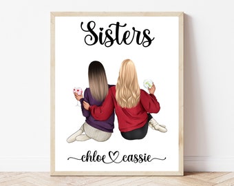 Personalised Sister Print 2 Sister Print Two Sister Gift Big Sis Little Sis Print Letterbox Gift Personalized Sister Print Custom Sister Art