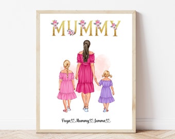 Personalised Mother and Daughter Print Custom Mom And Daughter Birthday Gift Mummy and Young Children Special Gift for Mum Mothers Day