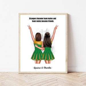 Cheerleader Best Friends Personalised Print Cheer Roommates Gift Cheer Wall Decor Custom Senior Cheer Illustration Cheer Wall Decor