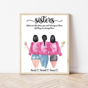 Stampa 3 sorelle Stampa personalizzata 3 sorelle Regalo personalizzato Stampa artistica da parete 3 sorelle Regalo per sorella Ricordo per sorella Regalo personalizzato 3 sorelle