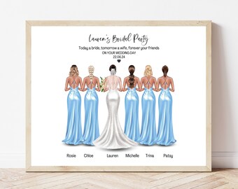 Personalised Bridesmaid Print For Bride On Wedding Day Bridal Gift Custom Bridal Party Print Wedding Day Gift From Bridesmaids Hen Do Gift