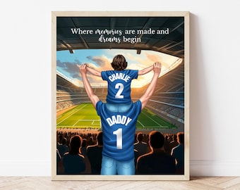 Presente de futebol para o dia dos pais, impressão de estádio para pai e filho, arte personalizada para pai e filho, impressão de jogo de futebol personalizada para pai e filha