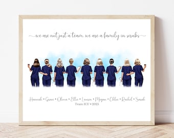 Personalised Nurse Team Print Custom Group Nursing Gift Nurse Squad Illustration Leaving Gift for Colleagues Medical Team Wall Art Keepsake