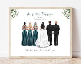 Custom Wedding Party Print Bride Groom Bridesmaids Groomsmen Gift Mr and Mrs Personalised Bridal Party Portrait Wedding Keepsake Art