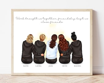 Personalised Colleague Gift Custom Work Friend Print Office Leaving Present for Coworker Group Hug Illustration Work Besties Team Keepsake