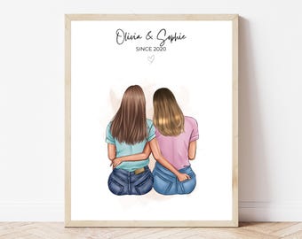 Lesbian Couple Print LGBTQ Couple Portrait Girlfriend Gift Personalised Lesbian Artwork Custom Romantic Print Love is Love Wedding Gift