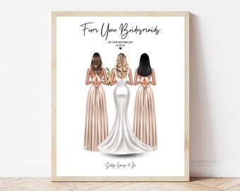 From Your Bridesmaids Print Bride Gift from Bridesmaids Custom Wedding Portrait Personalised Bridal Party Illustration Keepsake Artwork