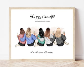 Bester Freund Geschenk Fernfreund Druck Benutzerdefinierte Freundschaft Kunst Personalisierte Gruppenporträt Mädchen zusammensitzen Besties Geschenk Druck