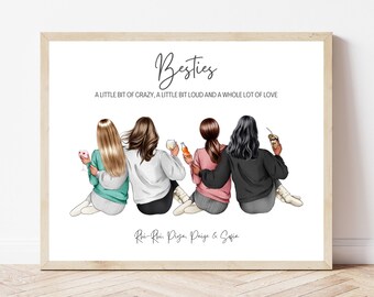 Personalised Besties Birthday Gift Print Custom Group of Friends Wall Art Long Distance Friendship Keepsake Girls Trip Memory Present