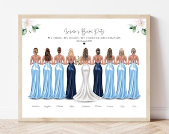 Bridal Party Gift Custom Bride and Bridesmaids Print Personalised Wedding Morning Keepsake Best Friend Gift Bride Tribe Portrait Art