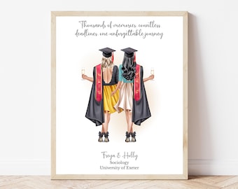 Graduation Portrait Print for Best Friends Personalised Female Graduate Gift Custom Uni Graduate Wall Art Friend Memory Keepsake