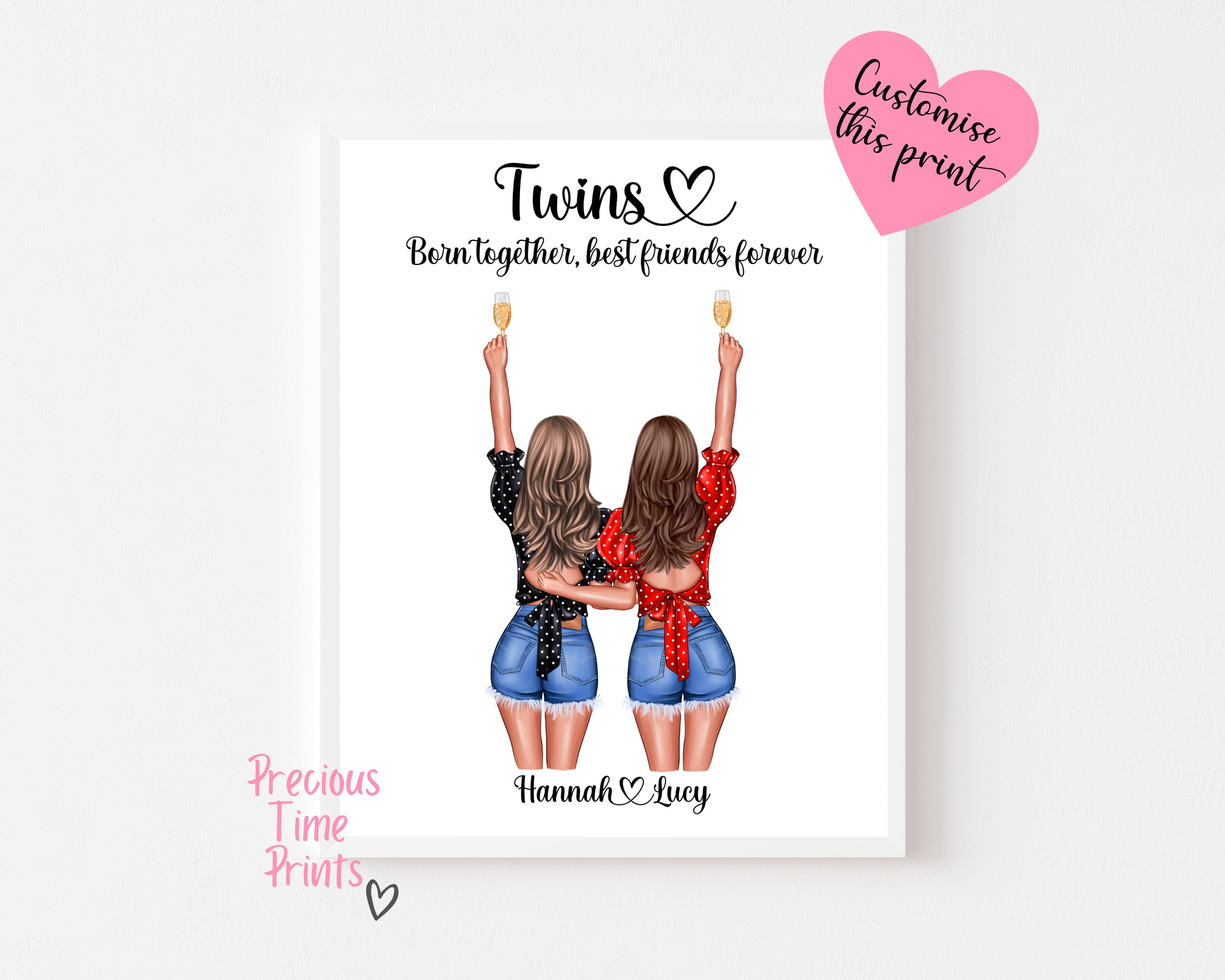 Personalised Twin Sister Print Sister Wall Art Sister