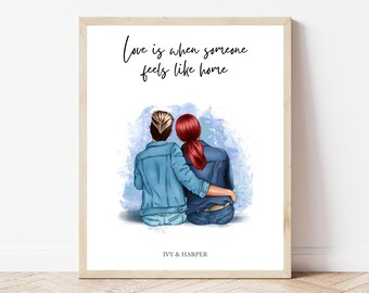 Lesbian Couple Print LGBTQ Love Gift for Her Custom Couple Portrait Two Girls Art Personalised Relationship Illustration
