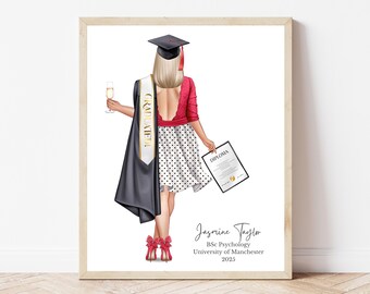 Graduation Gift Curvy Girl Print Custom Graduate Portrait Personalised Diploma Artwork University Gift for College Girl Class of 2025