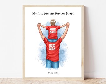 Dad and Child Print Custom Father’s Day Gift Dad and Son Daughter Portrait First My Hero Forever My Friend Personalised Family Art