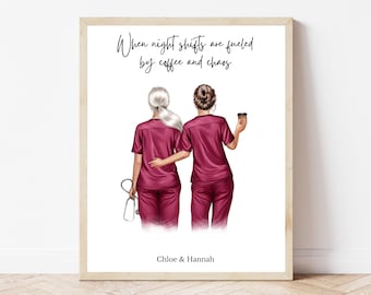 Funny Nurse Night Shift Print Custom Nurse Friends Gift Personalised Healthcare Worker Art Nightshift Nurse Appreciation Thank You Gift