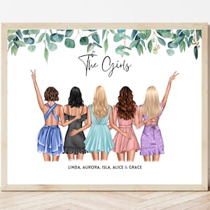 Group Friendship Print Best Friend Gift Bestie Gifts Friends illustration Birthday Gift For Friend Girl Squad Print Girl Group Picture