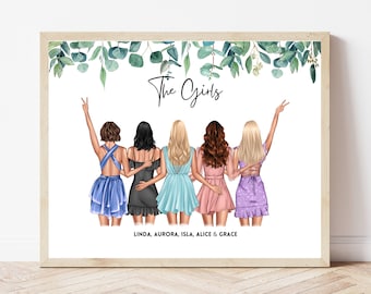 Group Friendship Print Best Friend Gift Bestie Gifts Friends illustration Birthday Gift For Friend Girl Squad Print Girl Group Picture