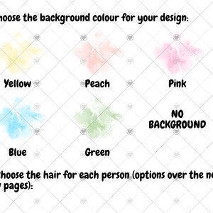 Peut inclure: Un tableau avec cinq &eacute;chantillons de couleurs &agrave; choisir pour une couleur de fond&nbsp;: jaune, p&ecirc;che, rose, bleu et vert. Le tableau comprend &eacute;galement la possibilit&eacute; de ne pas avoir de fond. Le texte "Choisissez la couleur de fond pour votre conception" est en haut du tableau.
