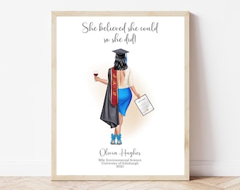 Curvy Graduate Print Custom Graduation Portrait Personalised Curvy Girl Art Graduation Gift for Her University Graduate Illustration