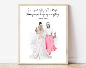 Personalised Bride to Mum Gift Wedding Day Present for Mum from Daughter Custom Mother of the Bride Print Thank You Mum Keepsake Bridal Gift