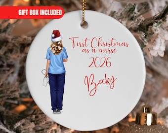 First Christmas Gift Nurse 2026 Personalised Ornament Custom Christmas Keepsake New Nurse Gift Holiday Tree Decoration For Her