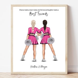 Best Friend Cheerleader Gift Girl Team Bestie Print Cheer Girl Birthday Gift Memorable Custom Cheerleader Illustration For Friend Wall Art
