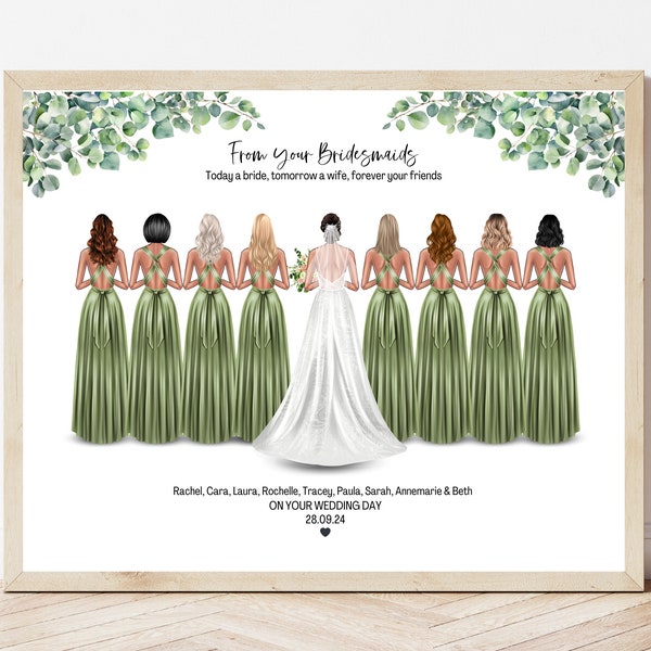 Personalised Wedding Gift For Bride Wedding Day Print Bridesmaids Gift For Bride Custom Bridal Party Gift For Her On Wedding Day Hen Do Gift