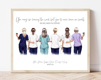 Nurse Leaving Gift Group Portrait Nurse Farewell Print Healthcare Worker Retirement Custom Team Print Personalised Ward Nurse Leaving Art