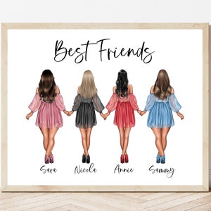Personalised Group of Friends Print Best Friend Customised Print Group Friendship Print Bestie Birthday Gift Friend Group Gift