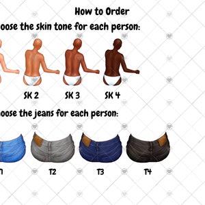 Peut inclure: Quatre tons de peau diff&eacute;rents pour un personnage personnalisable, &eacute;tiquet&eacute;s SK 1 &agrave; SK 4. Quatre styles de jeans diff&eacute;rents pour un personnage personnalisable, &eacute;tiquet&eacute;s &Pi;, T2, T3 et T4.