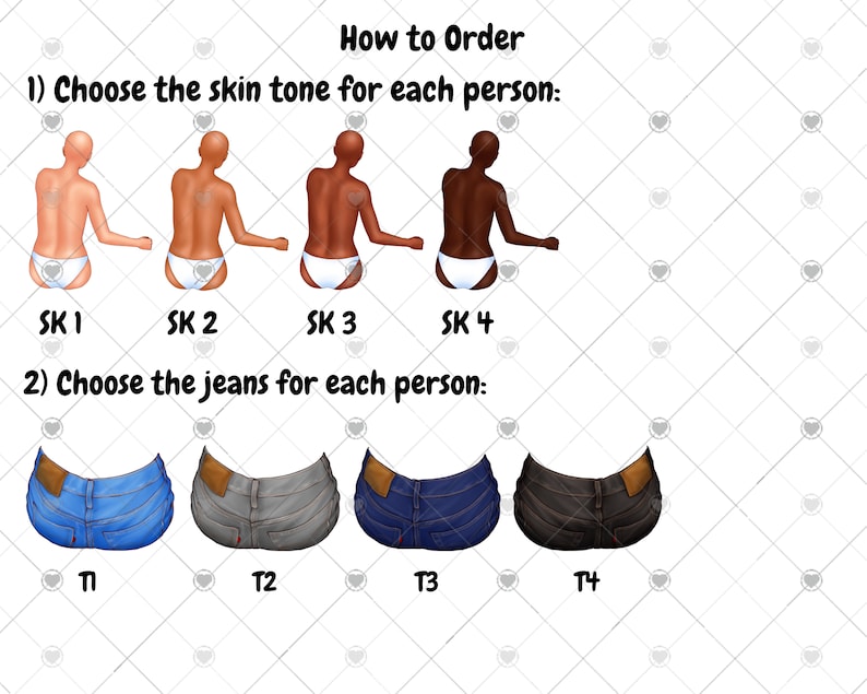 Peut inclure: Quatre tons de peau diff&eacute;rents pour un personnage personnalisable, &eacute;tiquet&eacute;s SK 1 &agrave; SK 4. Quatre styles de jeans diff&eacute;rents pour un personnage personnalisable, &eacute;tiquet&eacute;s &Pi;, T2, T3 et T4.
