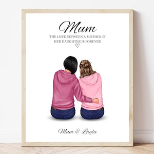 Personalised Mother and Daughter Print Mum Birthday Gift Mom and Child Picture Mother&#39;s Day Gift Family Portrait Gift From Daughter Print