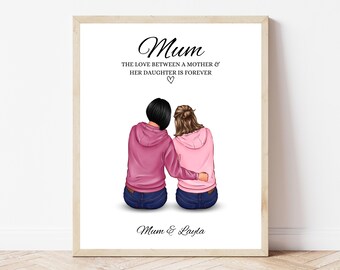 Personalised Mother and Daughter Print Mum Birthday Gift Mom and Child Picture Mother's Day Gift Family Portrait Gift From Daughter Print