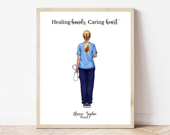 Healing Hands Caring Heart Nurse Print Custom Nurse Gift Personalised Nurse Portrait Nursing Gift Nurse Appreciation Ward Print