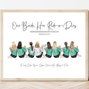 Bridesmaid Gift Hen Party Print Bride and Bridesmaids Portrait Custom Bridal Party Illustration Personalised Wedding Thank You Keepsake