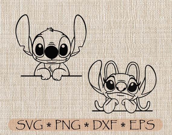 SVG PNG DXF Lilo and Stitch Angel Outline cut files for cricut | Etsy