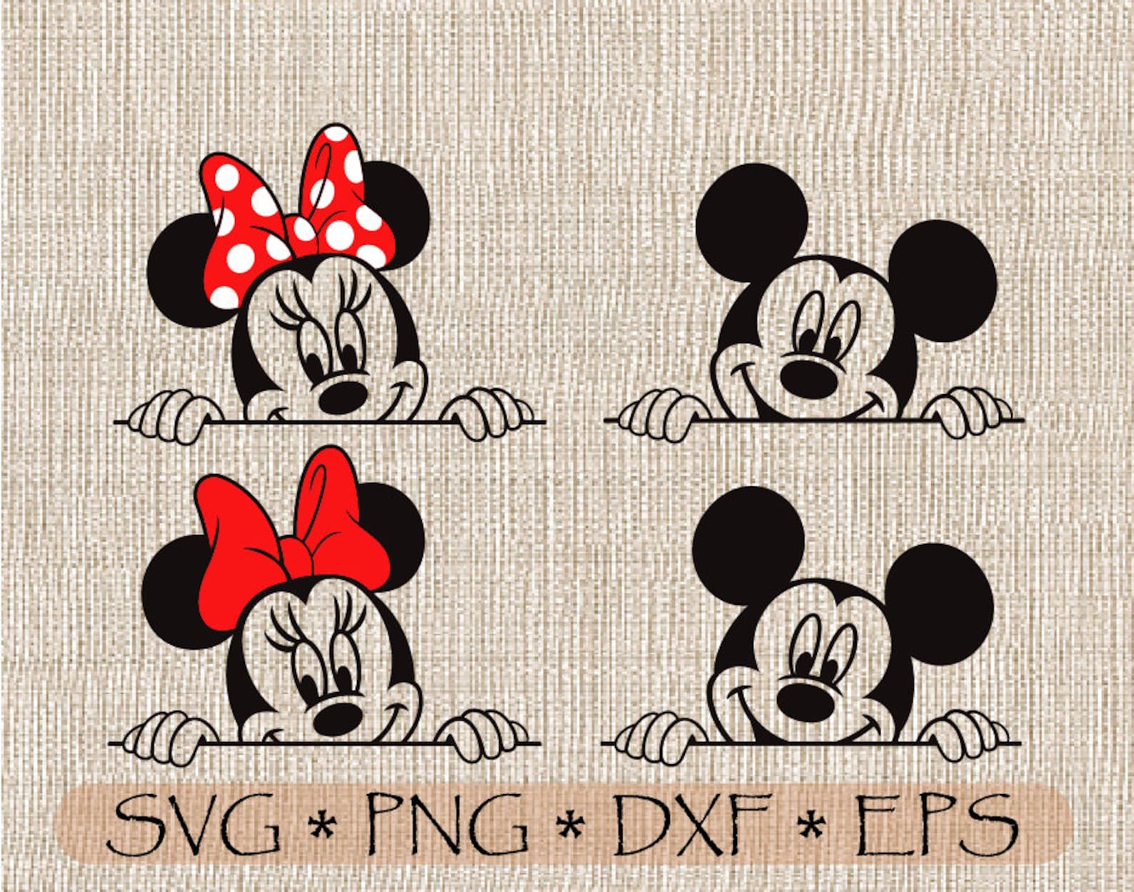 SVG PNG Peeking Minnie and Mickey Mouse Hands Red Bow Ears | Etsy