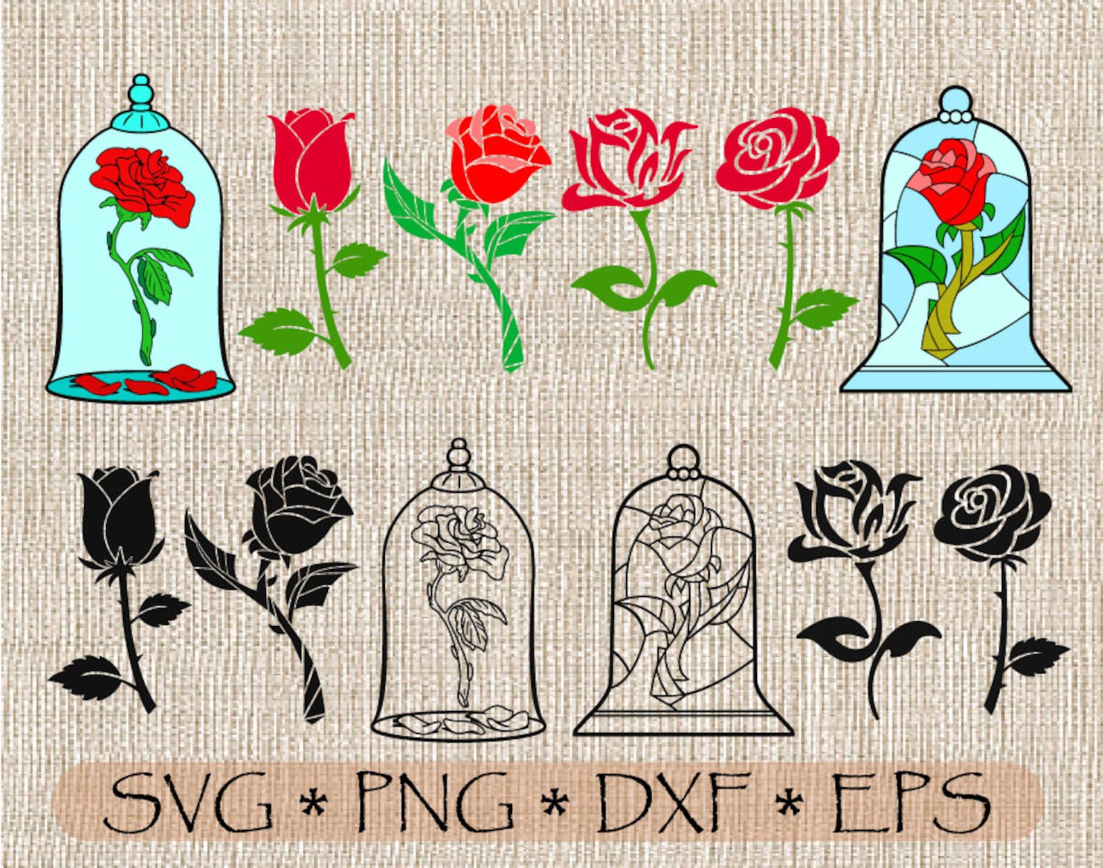 SVG PNG PDF Belle Enchanted Rose Beauty and the Beast Layered | Etsy